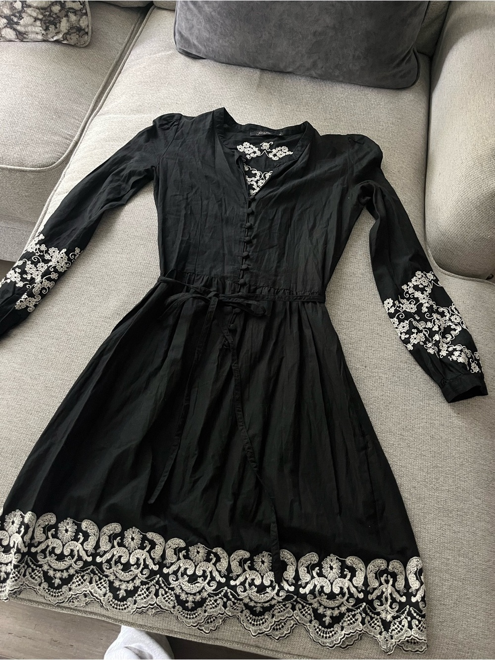 Black Long-Sleeve Embroidered Dress